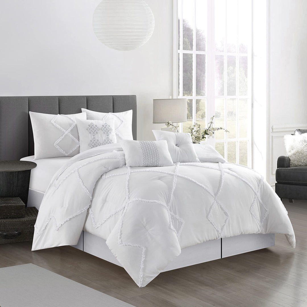 Grand Avenue Ali 7 Piece Comforter Set White Queen 100% Polyester