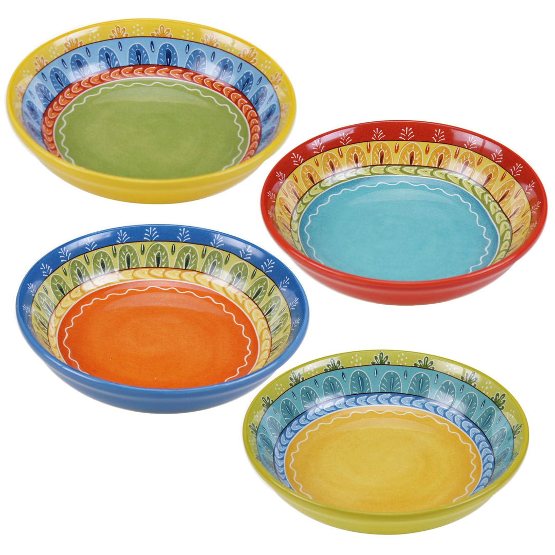 9.25-inch Soup/pasta Bowls (Set Of 4) Assorted Designs Blue Orange Yellow