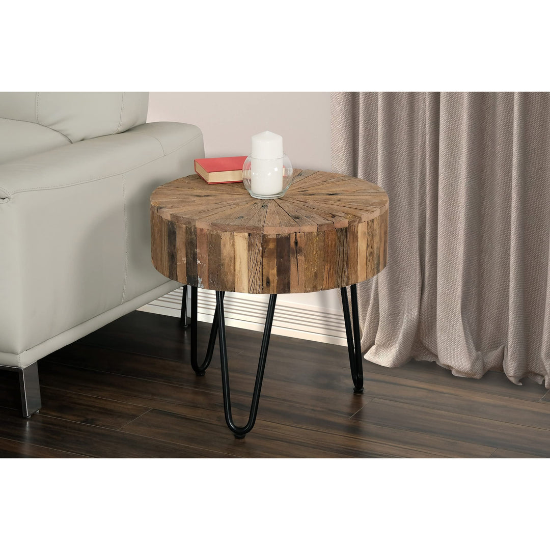 Reclaimed Wood Iron End Table Brown Natural Cabin Lodge Metal Finish