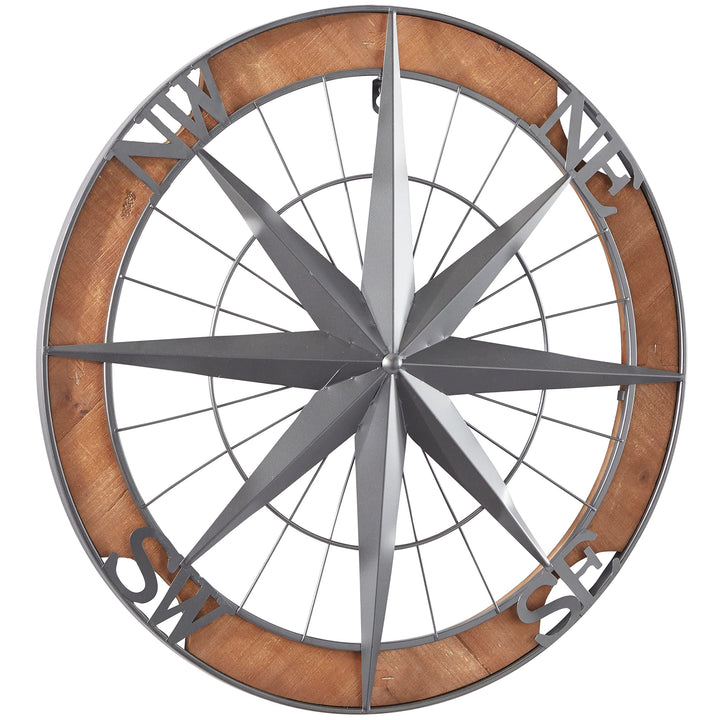 Grey Metal Nautical Compass Wall Coastal