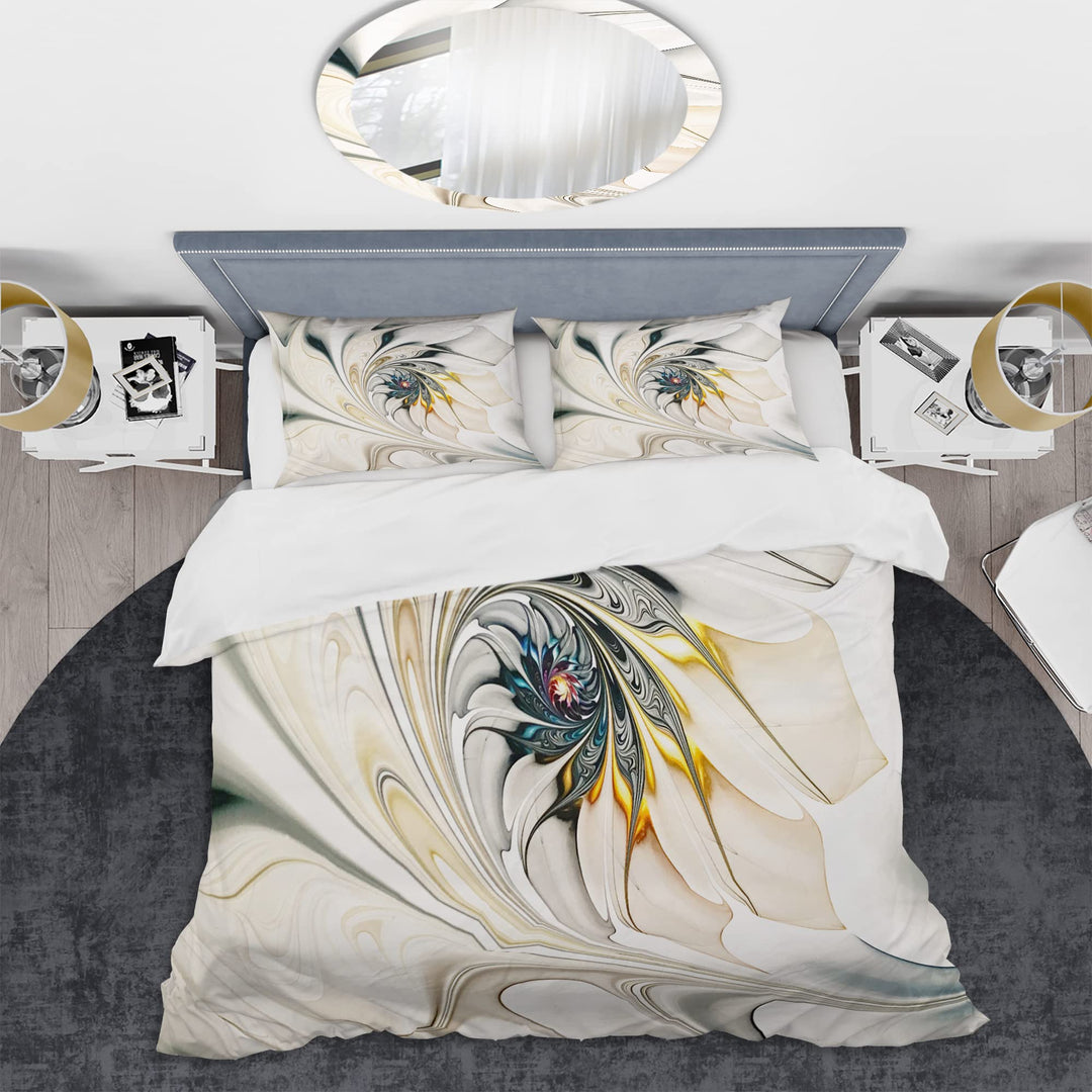 Designart White Stained Glass Floral Art-Modern & Contemporary Duvet Cover King