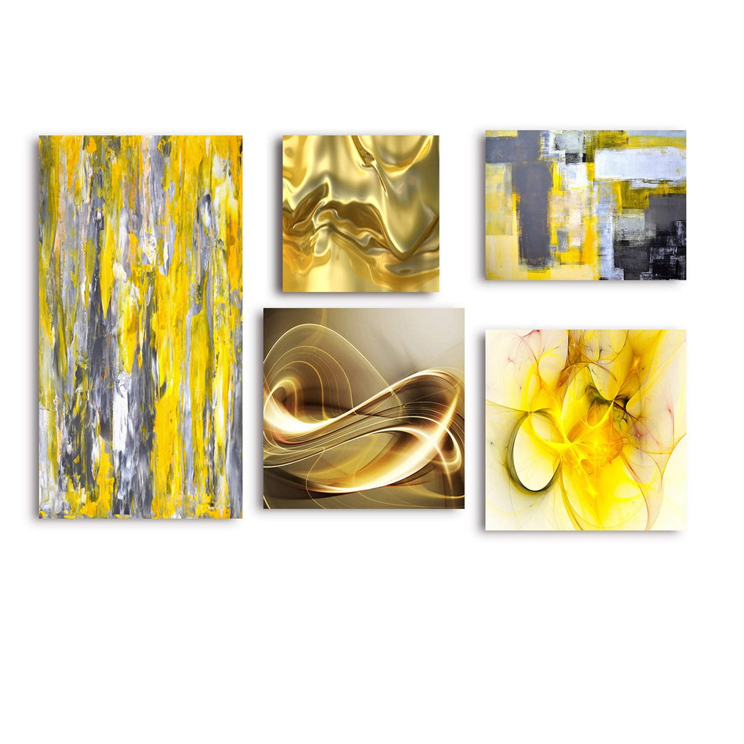 Design Art Designart - Yellow and Gold Collection - Abstract Wall Art set of 5