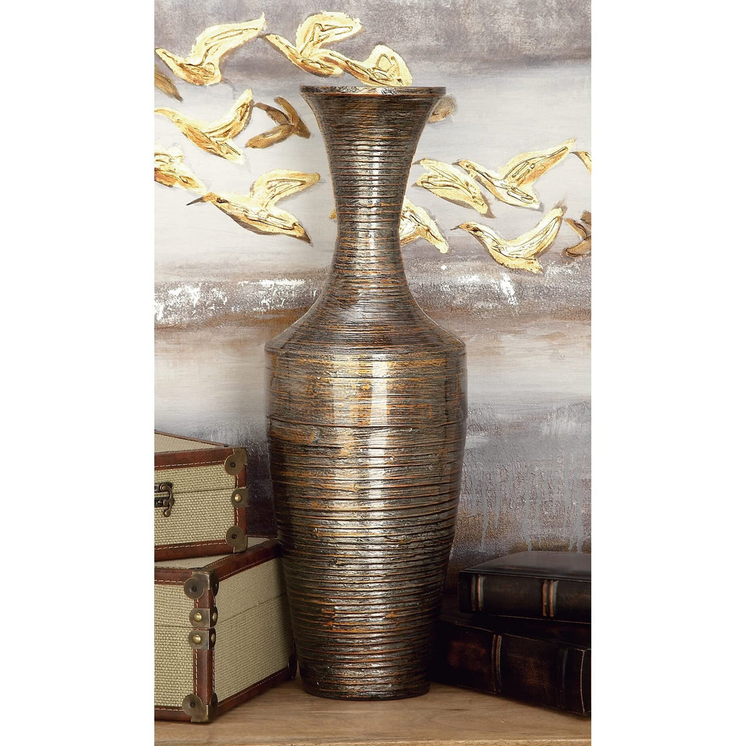 Dark Brown Bamboo Traditional Vase 23 X 8 Wood