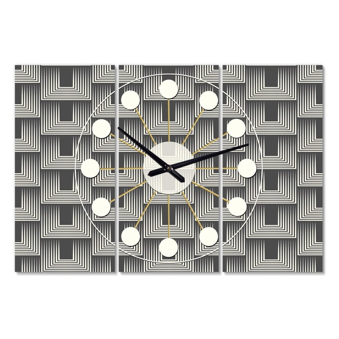 Mimimal Black and White Design I' Oversized Mid-Century Wall Clock - 3 Panels 36