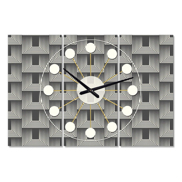 Mimimal Black and White Design I' Oversized Mid-Century Wall Clock - 3 Panels 36