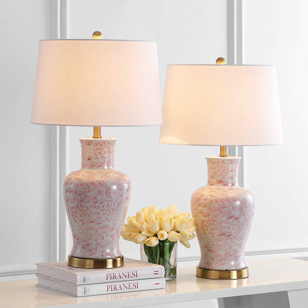 SAFAVIEH Lighting Collection Calli Pink/ White Chinoiserie 28-inch Bedroom