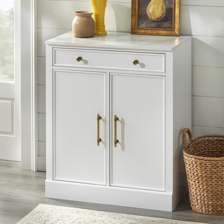 1-drawer/2-door Cabinet White Farmhouse Rectangular MDF Drawers Includes