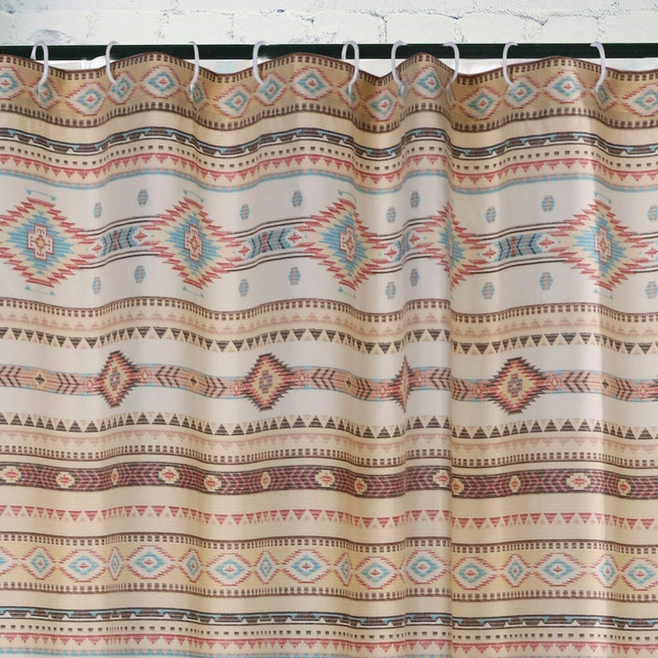 Tan Shower Curtain Red Chevron Geometric Striped Bohemian Eclectic Polyester