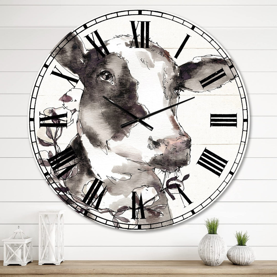 Design Art Designart 'Cow Portrait Country Life' Wildlife Large Wall Clock 23