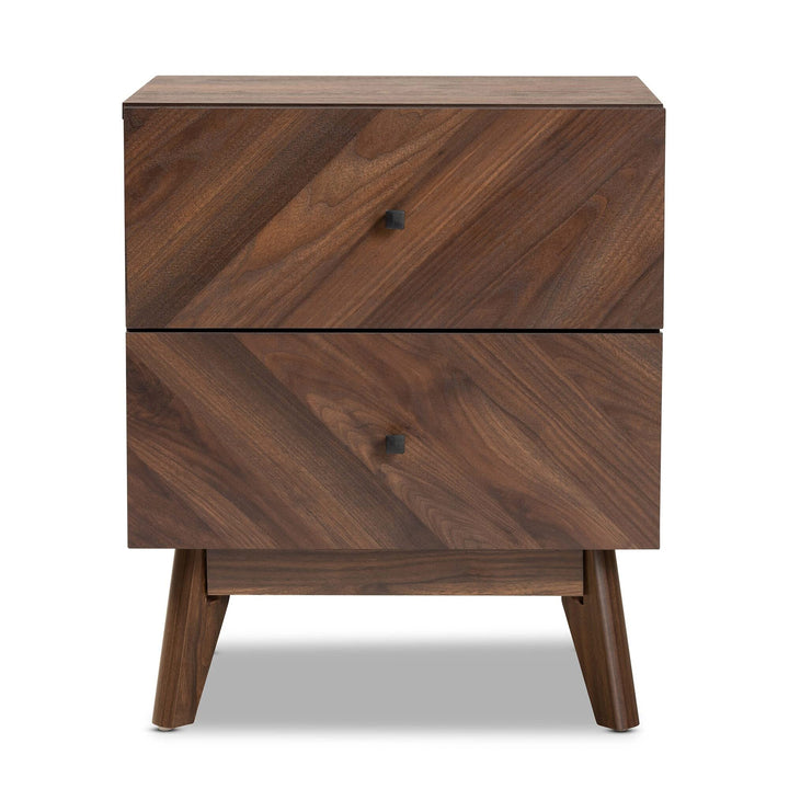 Mid-Century Modern Walnut nished Wood 2-Drawer Nightstand Brown Mid-Century