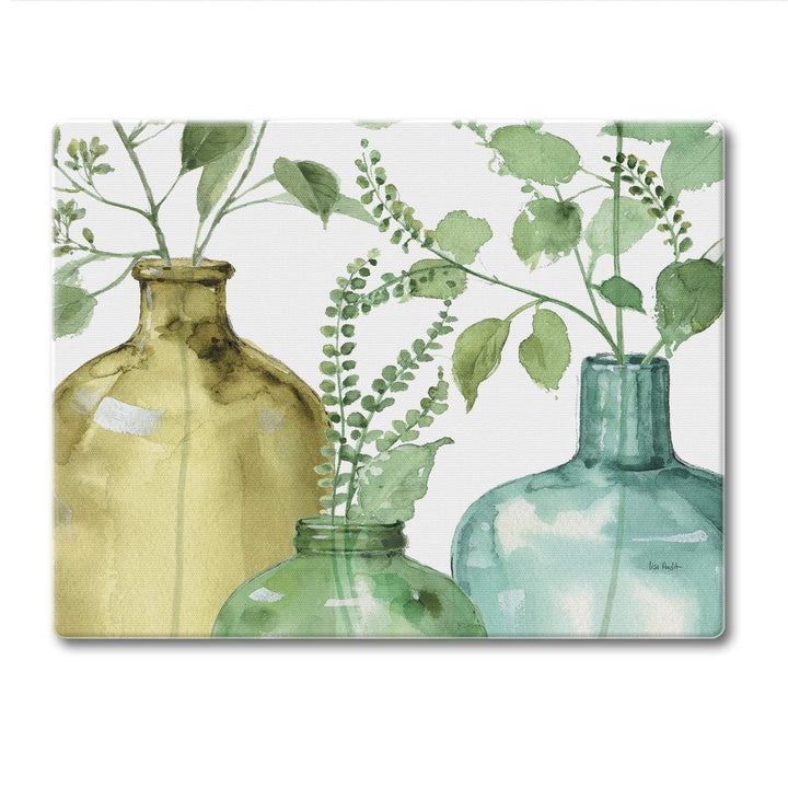 Glass Cutting Board Counter Saver 10" X 8" Greenery Multi Color