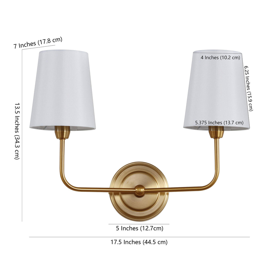 Safavieh SCN4015A Ezra Brass Gold 2-Light Wall (LED Bulbs Included) Sconce White