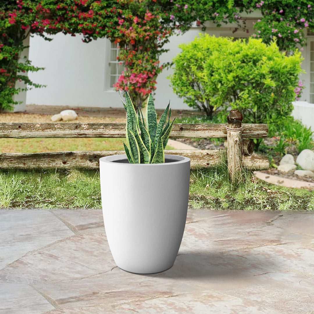 18" H Solid White Concrete Round Flower Pot Modern Planter with Drainage Hole