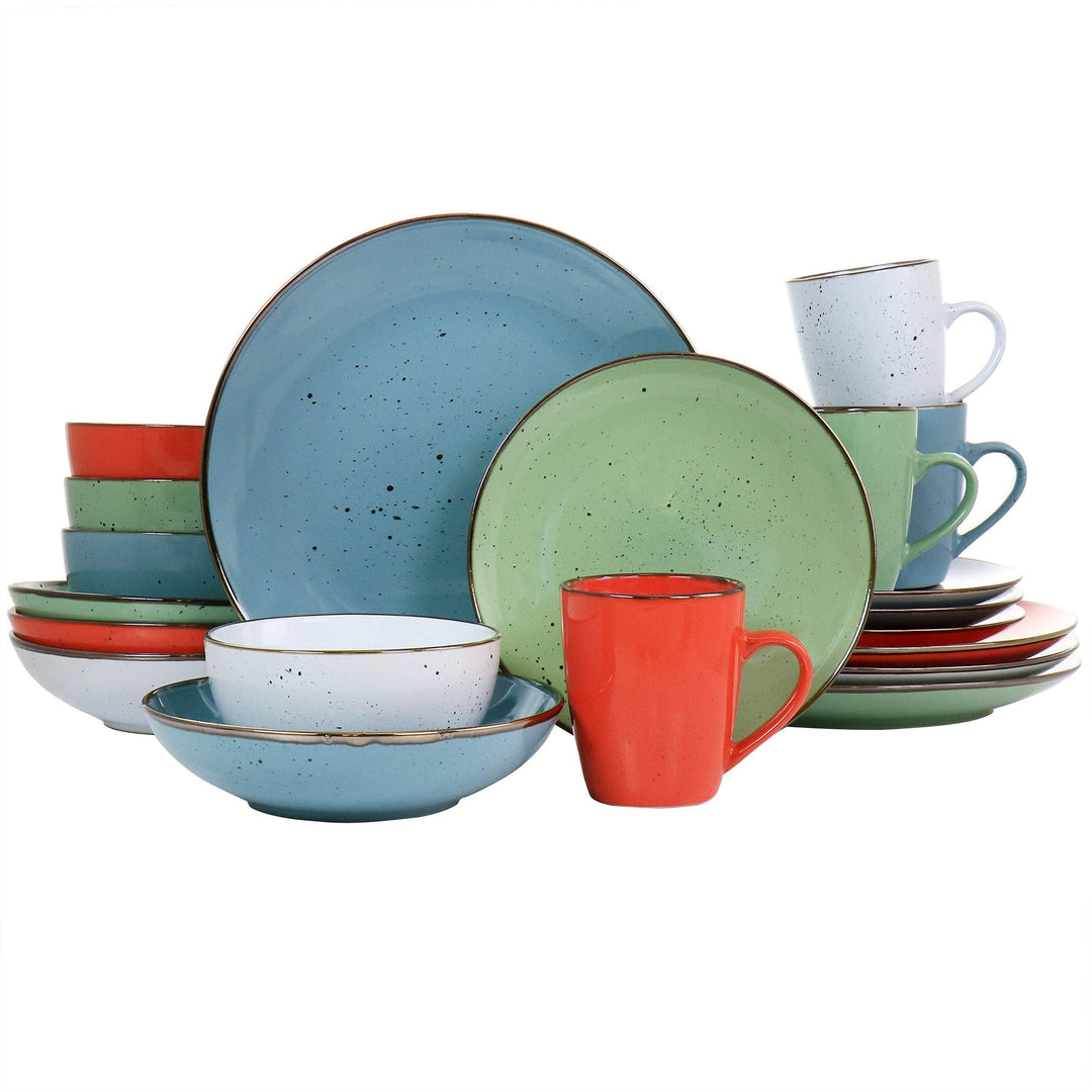 20 Pc Round Stoneware Dinnerware Set in Assorted Colors Multi Color Textured