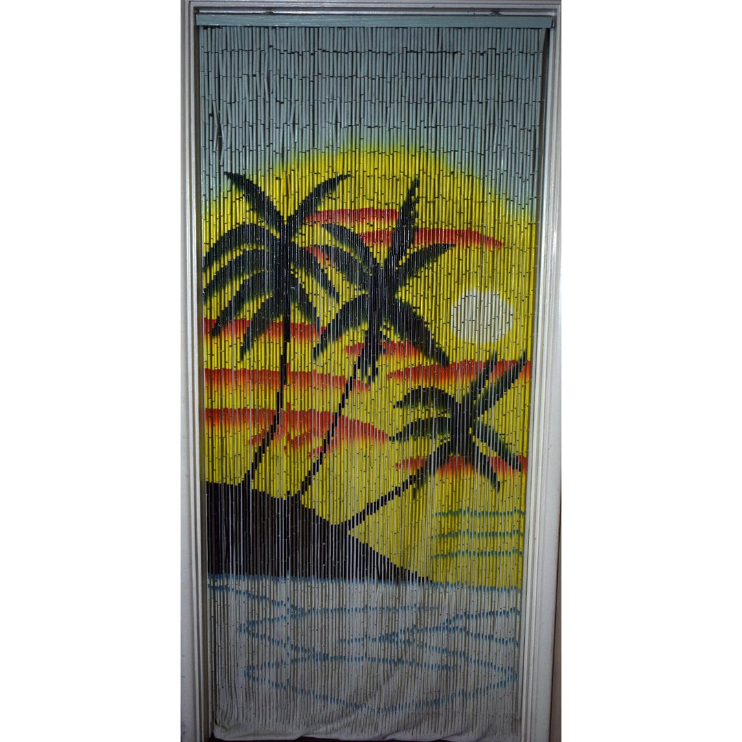 Bamboo Beaded Curtain Palm Tree Beach Scene Room Partition 36 X 80 Multi Color