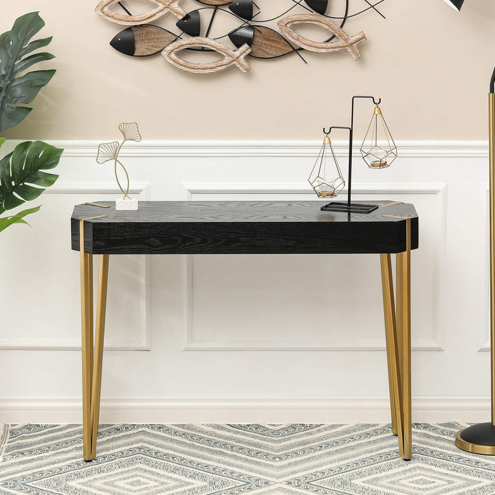 Wood and etal Console Entryway Table Black Gold odern Contemporary Rectangle