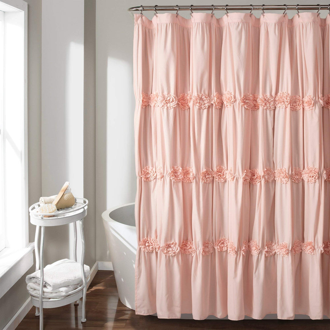 Textures Shower Curtain Floral Ruffle Blush Pink Frills Fabric Bathtub Curtain