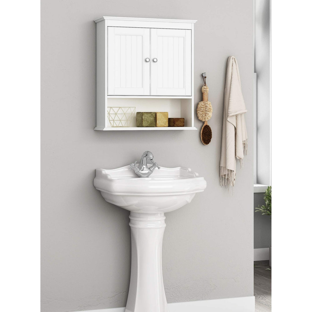 Wall Spacesaver Storage Cabinet Over The Toilet with Door Wooden White Yellow