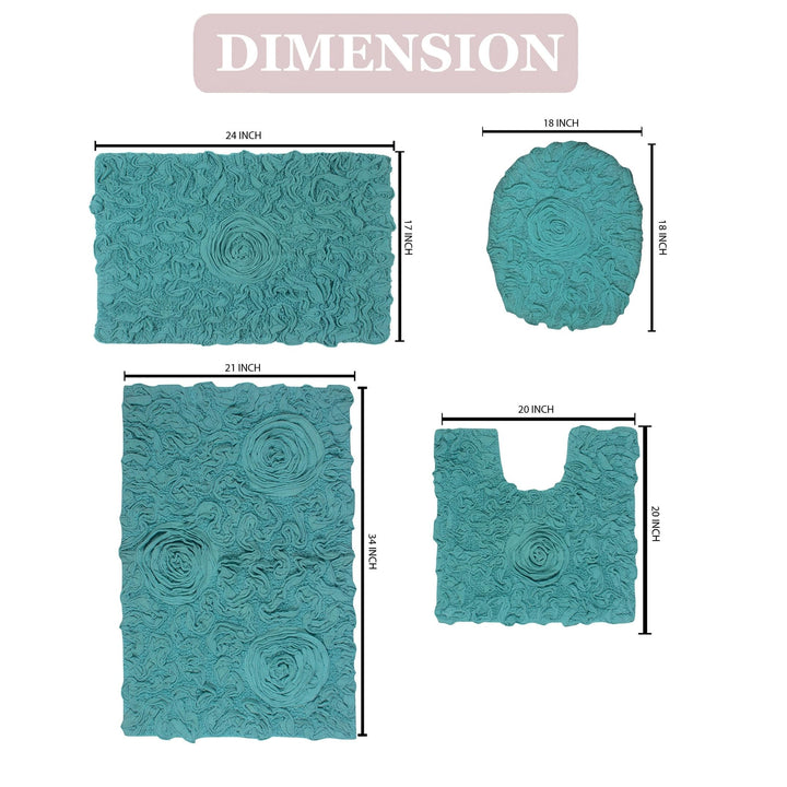 Home Weavers Bell Flower Collection 100% Cotton Tufted Bath Rugs Extra Soft Turquoise