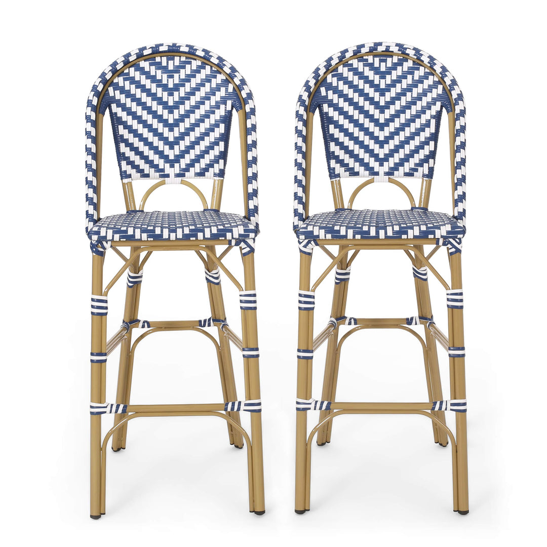 Christopher Knight Home 314446 Kinner Outdoor Barstool Navy Blue + White + Navy Blue + White + Bamboo Print Finish