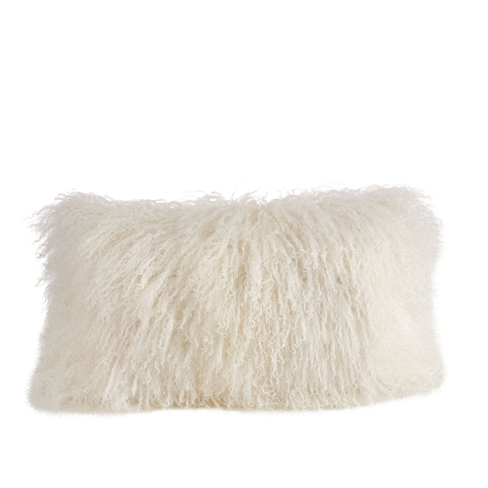 SARO LIFESTYLE 100% Wool Mongolian Lamb Fur Throw Pillow with Poly Filling 12" x 12"x20" - Ivory