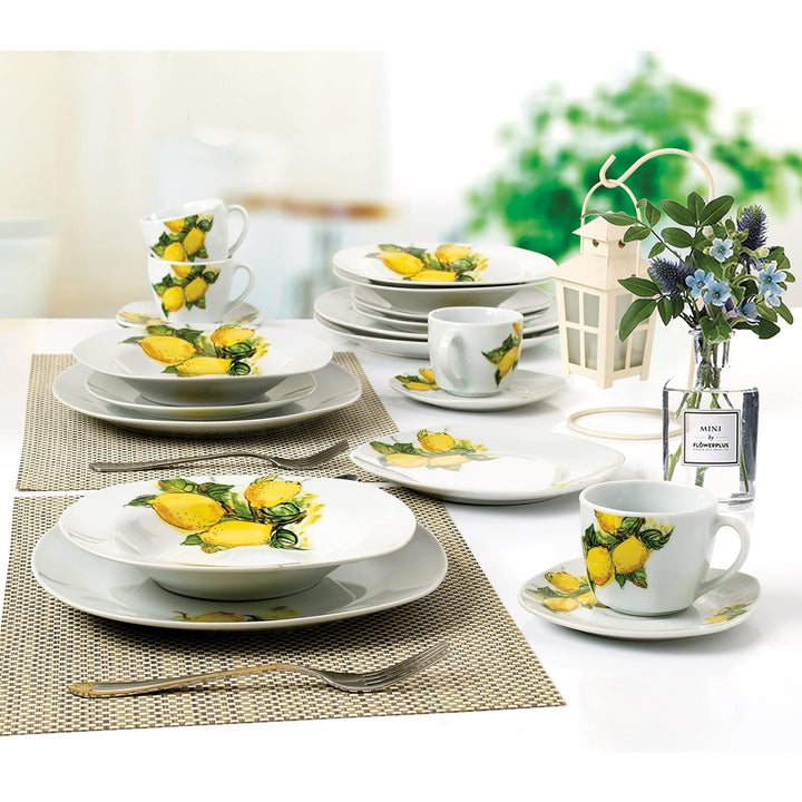 Porcelain 20 Piece Square Dinnerware Set Service For 4-lemon Design White