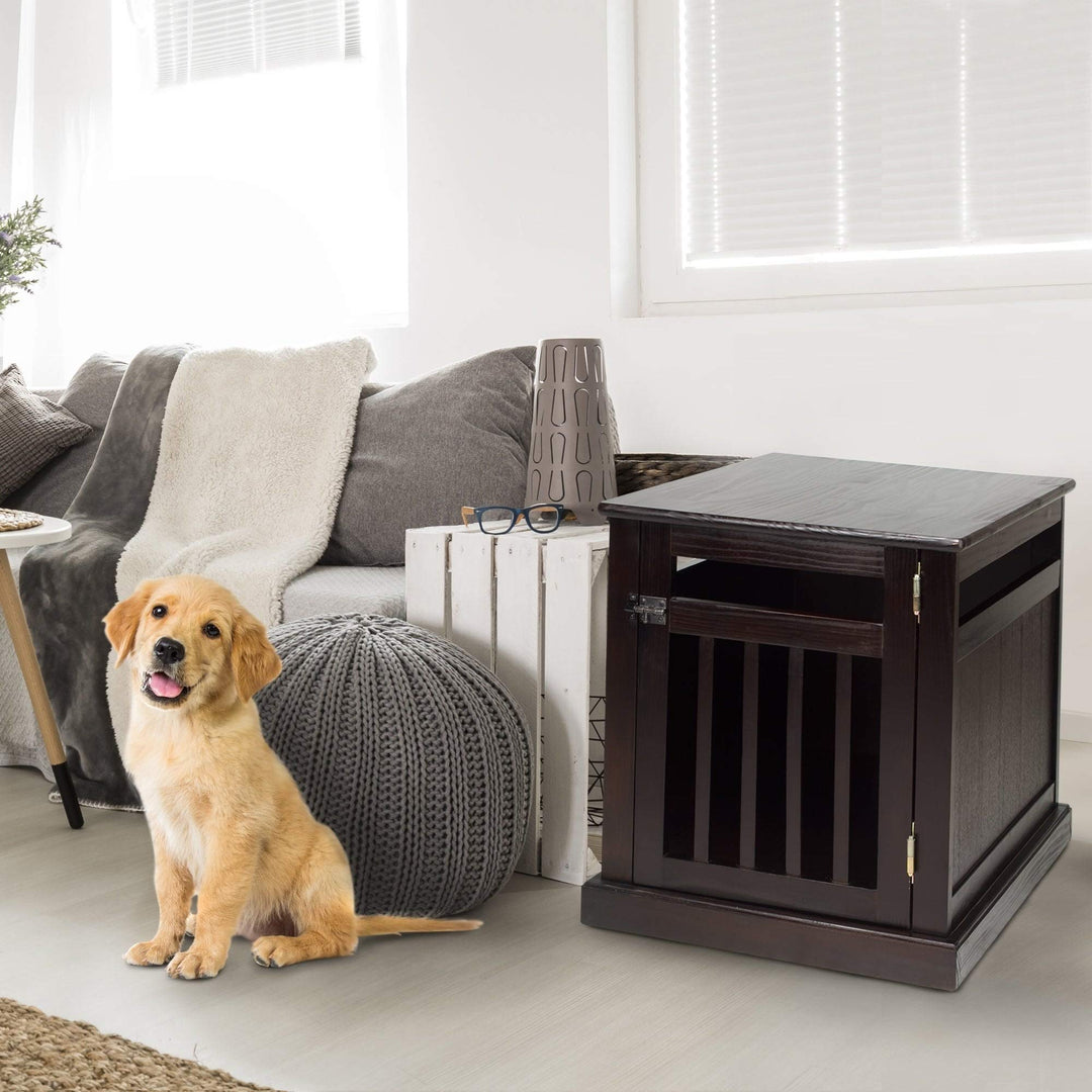 Chappy Espresso Pet Crate Brown Wood Finish