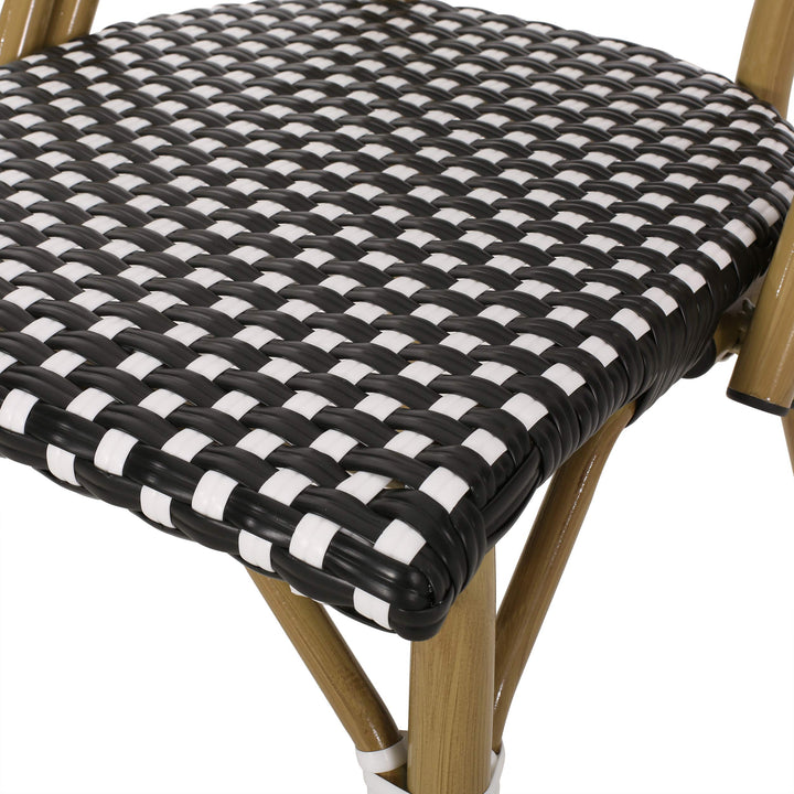 Christopher Knight Home lyn Outdoor French Bistro Chairs (Set of 2) Black + White + Bamboo Print Finish