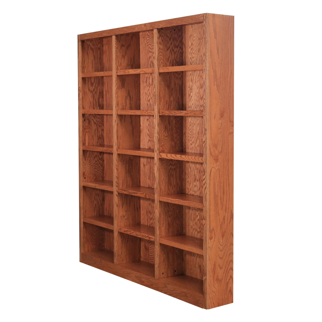 Traditional 84" Tall 18-Shelf Triple Wide Wood Bookcase in Dry Oak