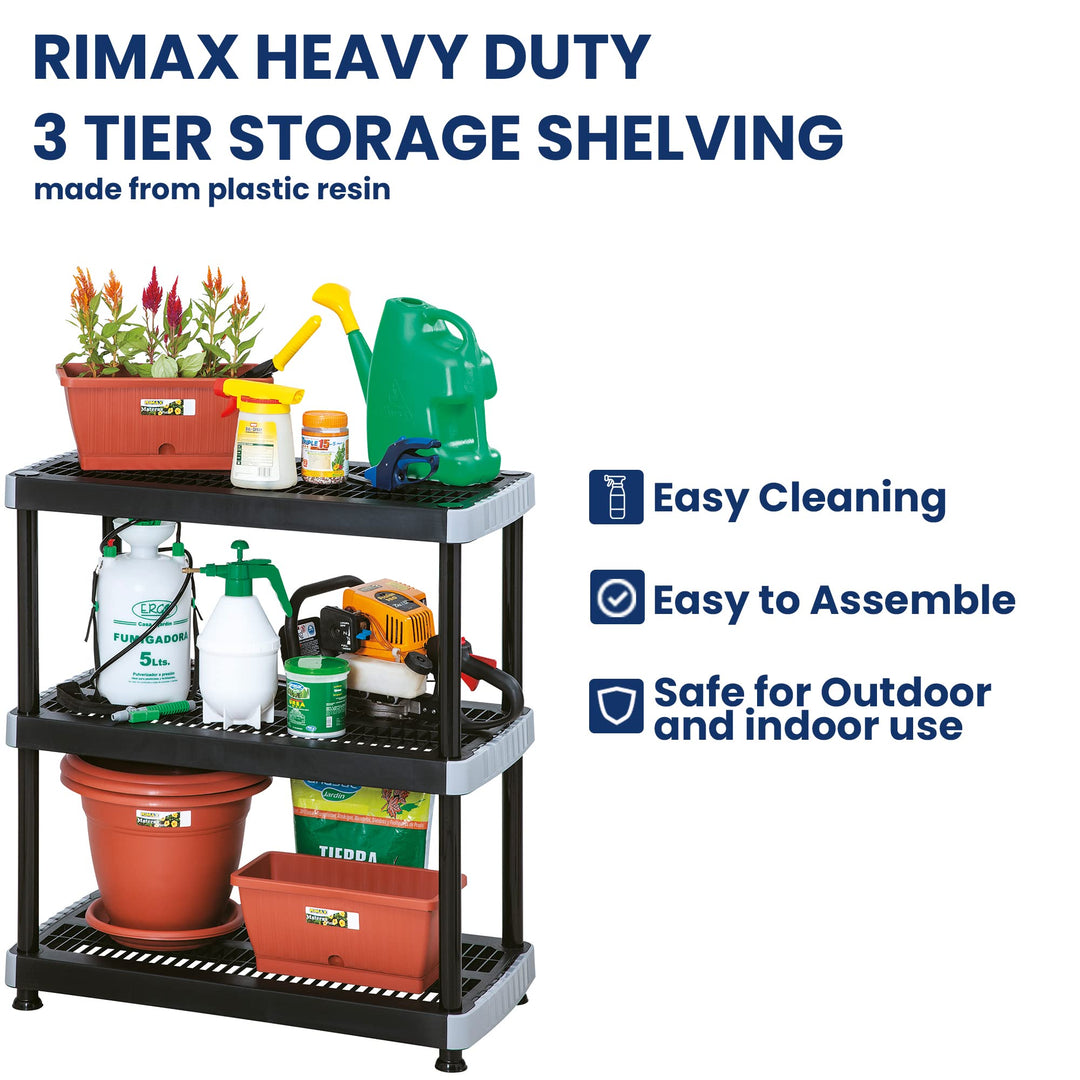 Rimax 3 Shelf Heavy Duty Storage Rack Black