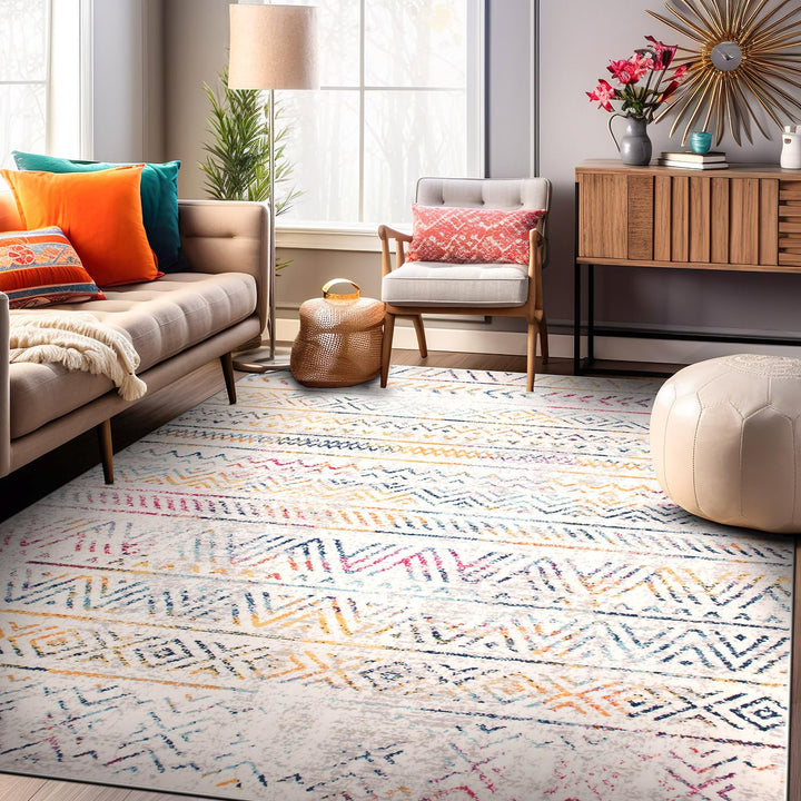 Rugshop Geometric Boho Rug Perfect for high traffic areas of your Living Room 7'10" x 10' - Multi