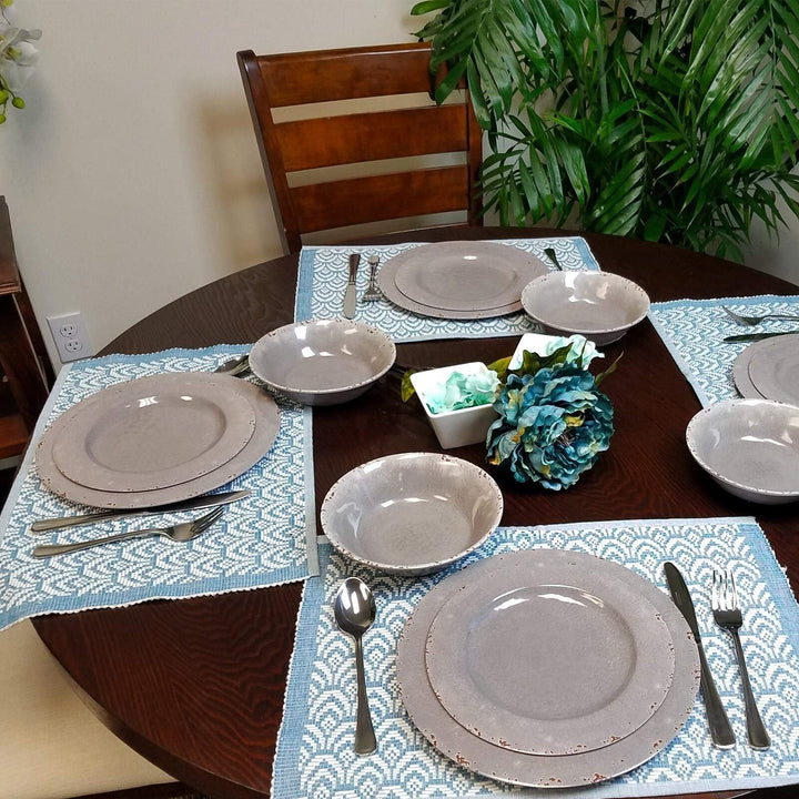 Studio California 12 Piece Dinnerware Set In Gray Crackle Look Decal Grey