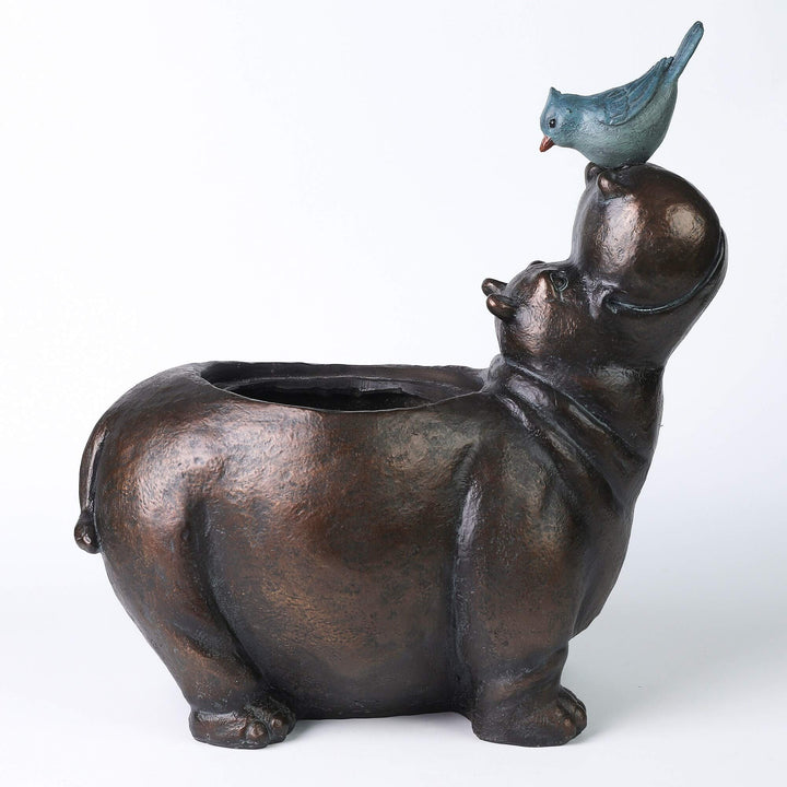 Hippo Flower Pot Brown Resin