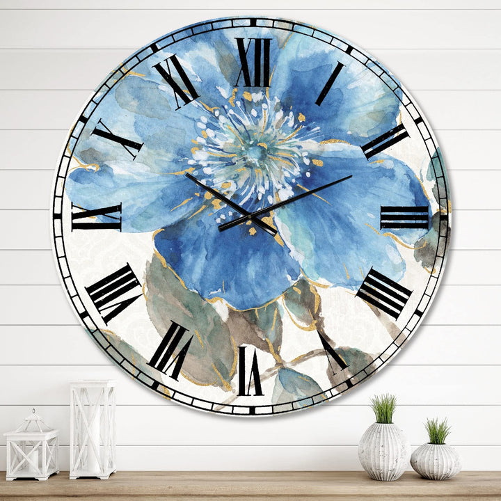 Design Art Designart 'Indigold Watercolor Flower I' Farmhouse Large Wall Clock 23 in. wide x 23 in. high