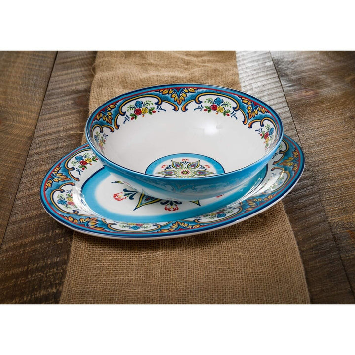 Euro 2-Piece Serving Set Platter and Bowl Multi Color Floral Ceramic 2 Piece