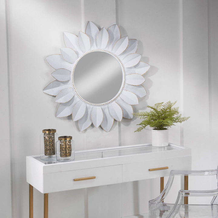 White Metal Starburst Wall Accent Mirror Farmhouse White/Gold