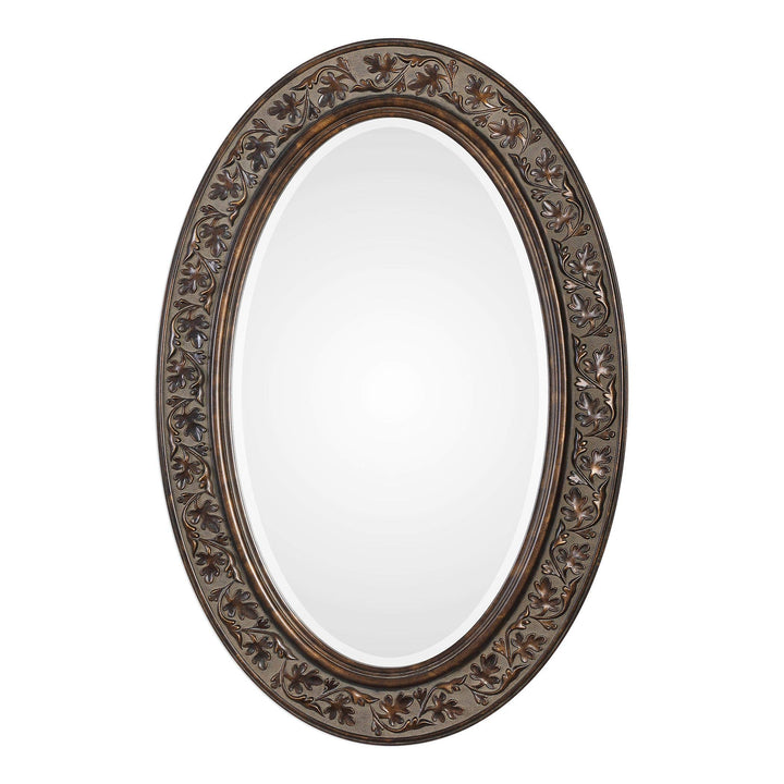 Janelle Transitional Aged Bronze Oval Wall Mirror