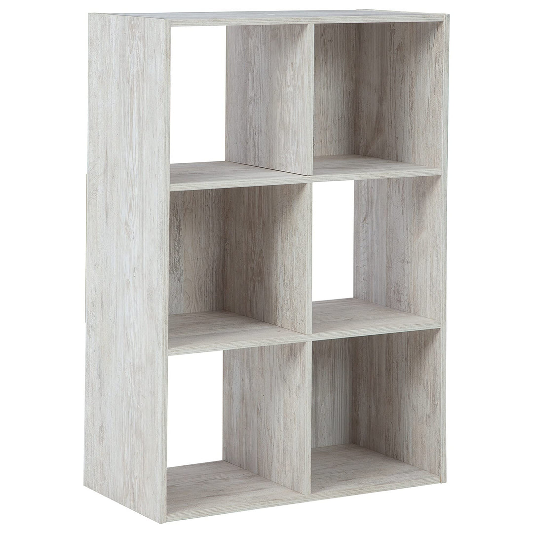 6 Cube Wooden Organizer with Grain Details Washed White Modern Contemporary Wood