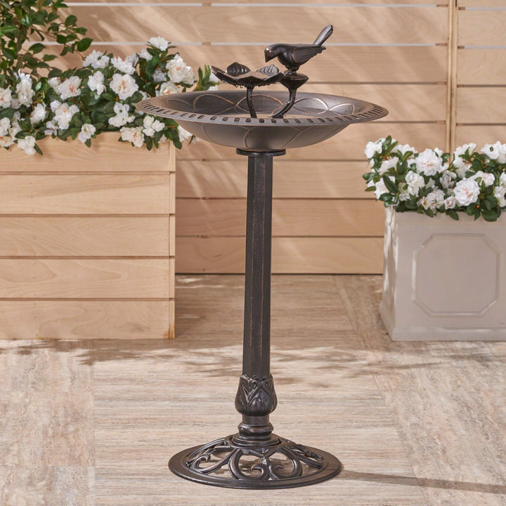 Outdoor Aluminum Bird Bath Black Pedestal Iron