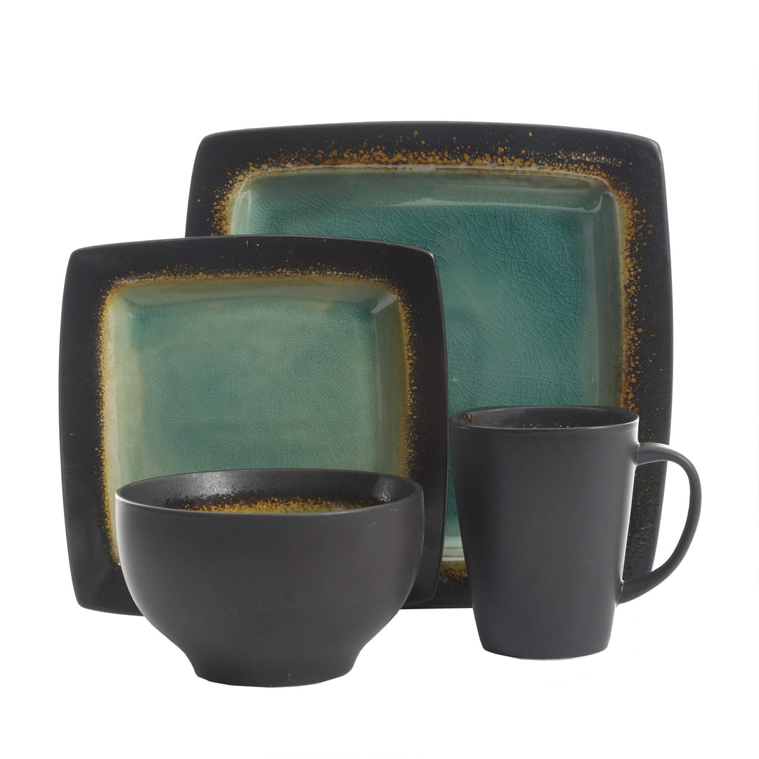 Gibson Elite Ocean Paradise Square Reactive Glaze Stoneware Dinnerware Set