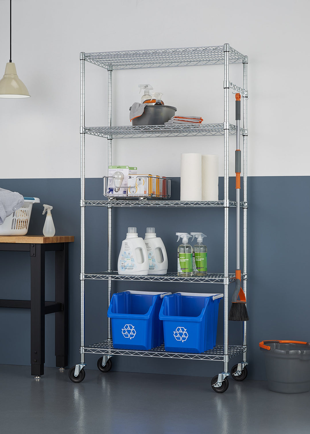 TRINITY Ecoorage Heavy Duty 5-Tier Adjustable Wire Shelving with Wheels and