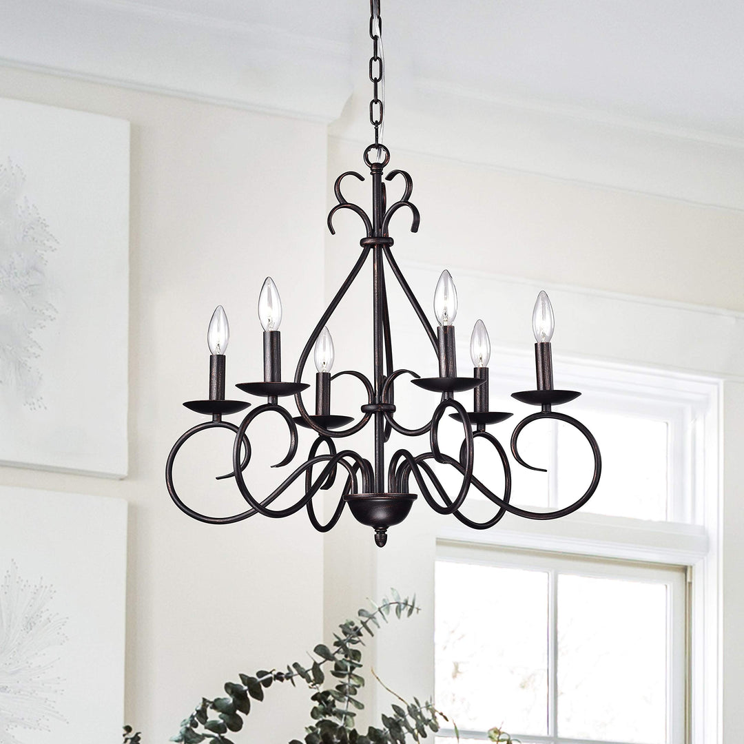 6-Light Candle Style Chandelier Traditional Metal Dimmable