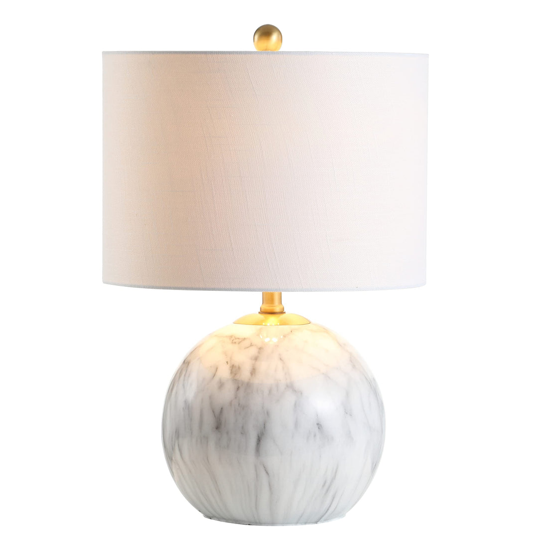 Mia 21.5" Marble Resin Led Table Lamp White/Brass Gold White Glam Mid-Century