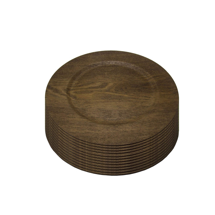 12 Piece 13 Inch Wooden Skin Chargers Brown Round