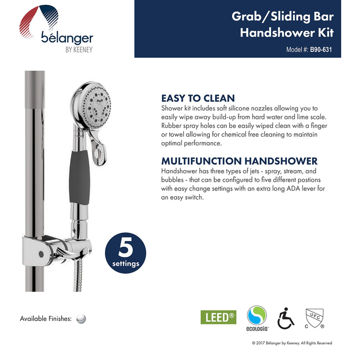 Belanger B90-631 1.25 In. Dia x 36 In. Grab Bar with ADA H Shower Slider