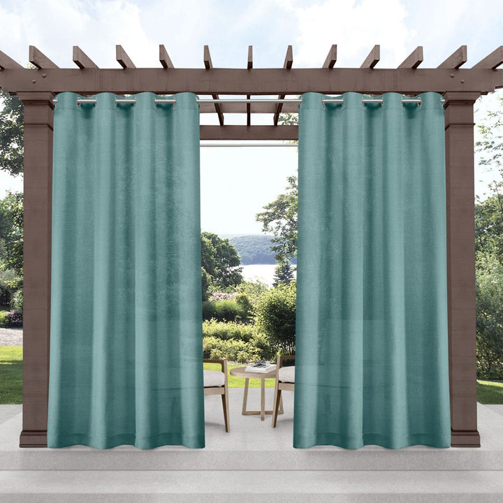 Exclusive Home Miami Semi-Sheer Textured Indoor/Outdoor Grommet Top Curtain 54x96 - Teal