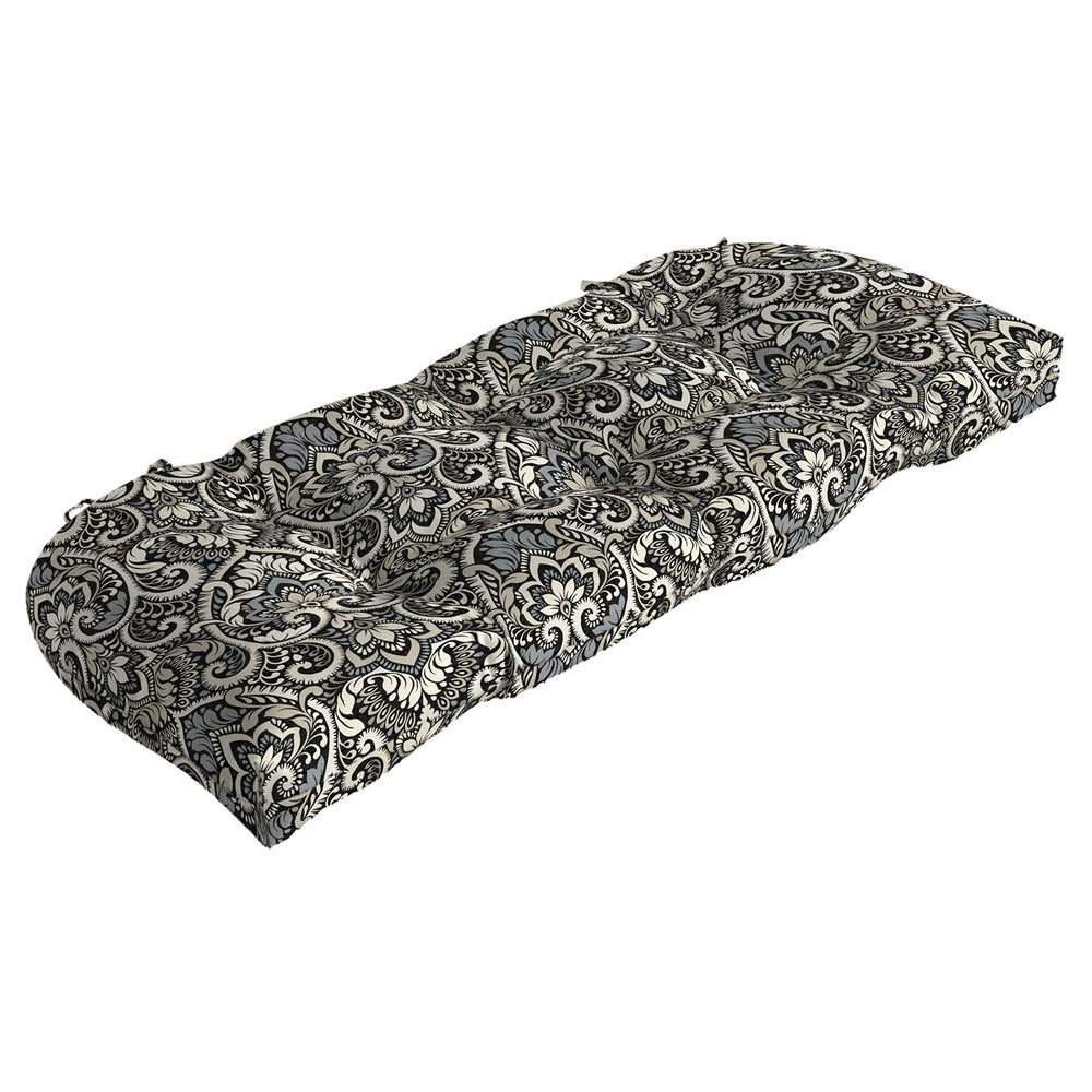 Arden Selections Outdoor Wicker Settee Cushion 41.5 x 18 Rain-Proof Fade 18 in L x 41.5 in W x 5 in H - Black Aurora Damask