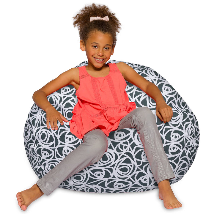 Posh Creations Bean Bag Chair for Kids Teens and Adults Includes Removable and 38 Inches Large - Canvas Roses Gray