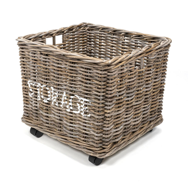 happimess BSK1001A Yael Coastal Hand-Woven STORAGE Rattan Basket with Wheels and