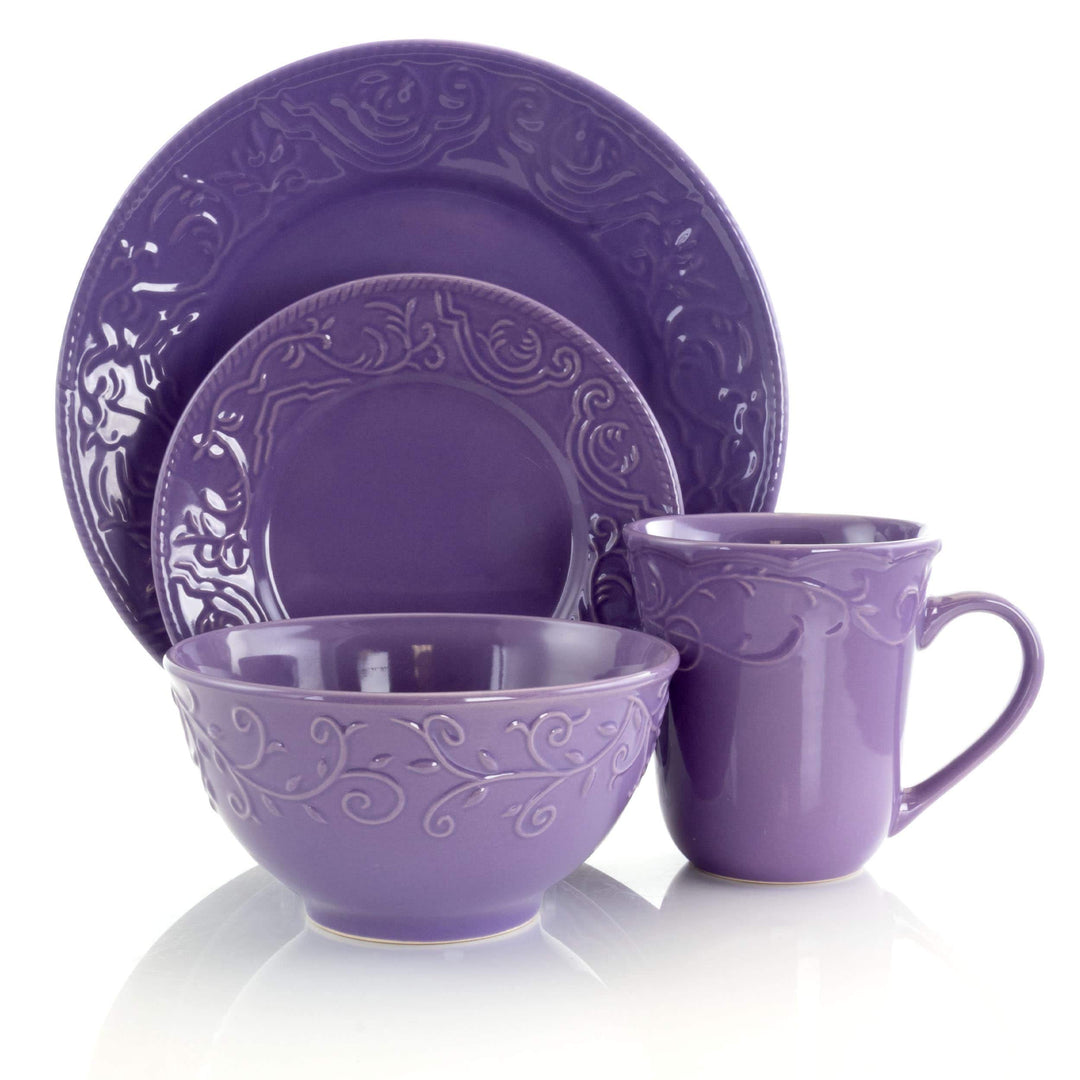 Lavender Field 16-Piece Dinnerware Set Purple Textured Casual Round Stoneware 16